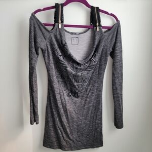 KARV Cold-Shoulder Long Sleeve Women's tunic in Charcoal Gray